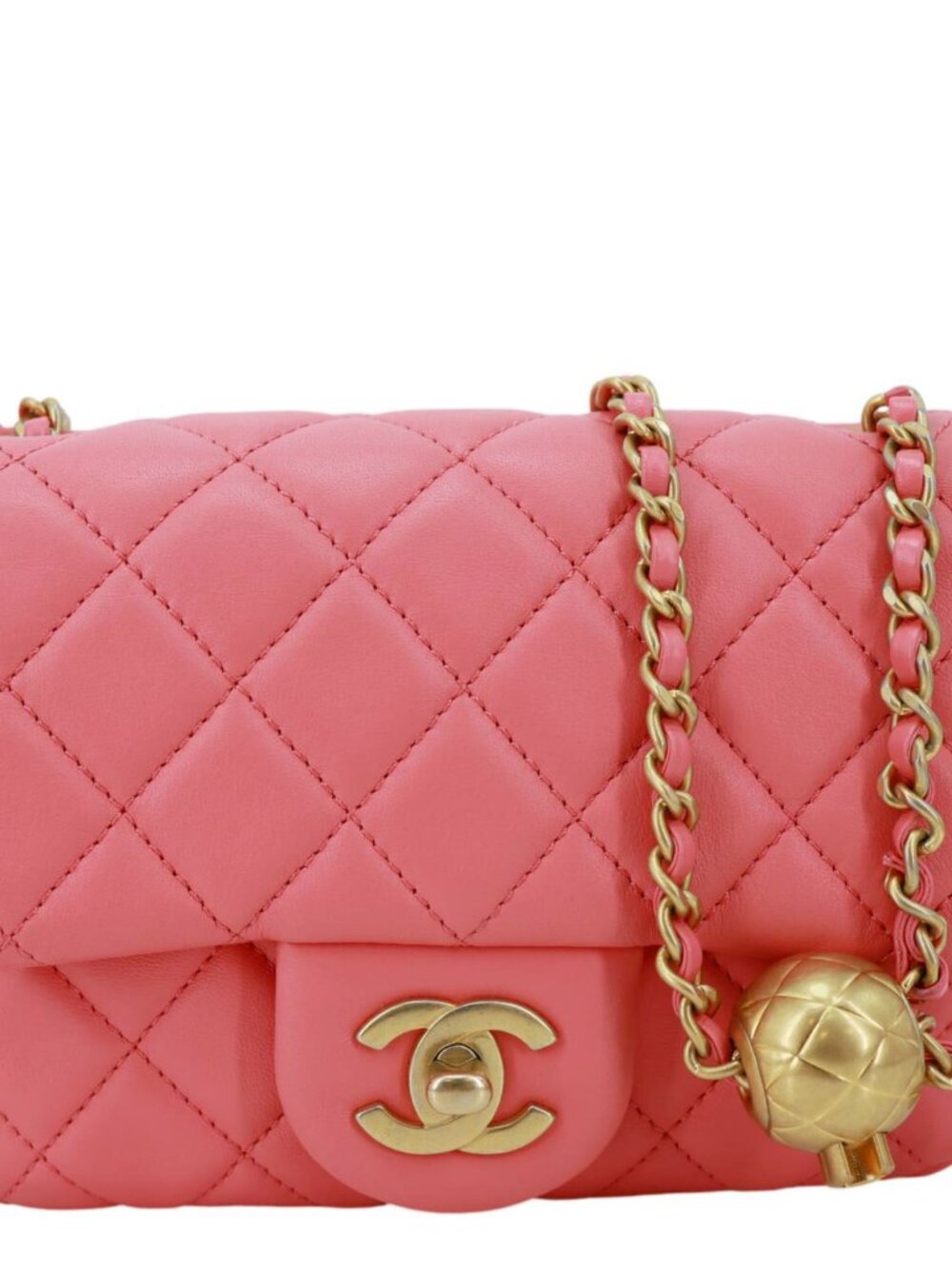 Chanel  Pearl Crush Square Flap Mini Quilted Lambskin Leather Shoulder Bag Pink